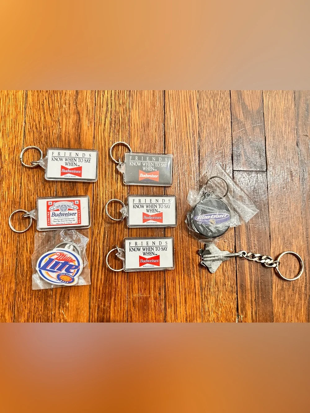 Vintage Assortment of 8 Budweiser Bud Lite Miller Lite Air Force Keychains